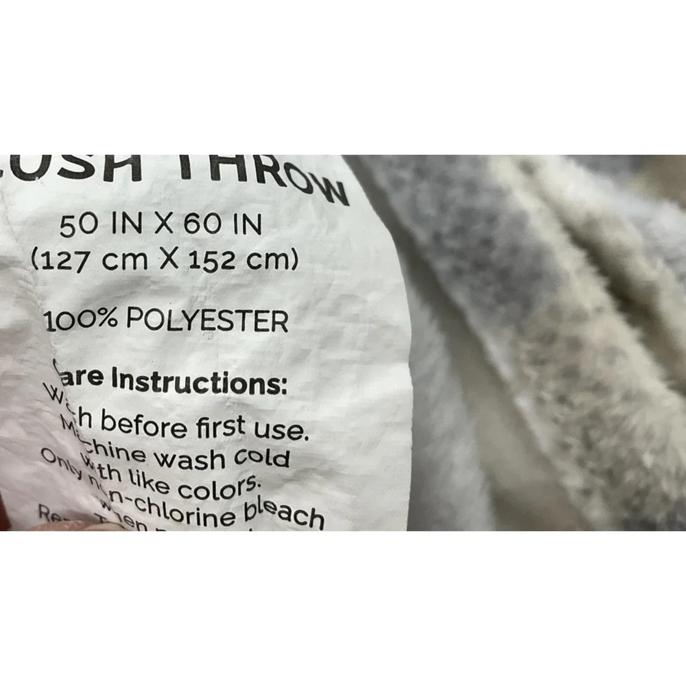 Greenbrier Printed Plush Throw Blanket 50x60 Gray Beige Plaid Soft Polyester Bed